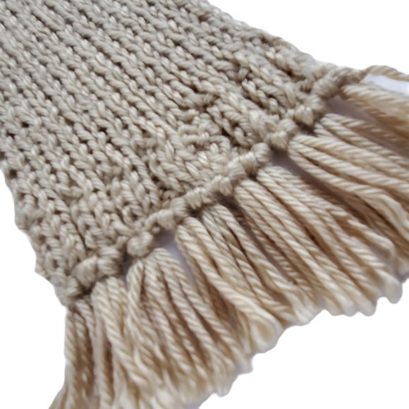 Beige Tan Long Fringe Knit Scarf - Picture 4 of 8